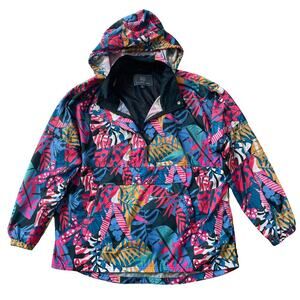 Lauren James XL Packable Windbreaker Waterproof | Tropical Print, Hooded NWOT